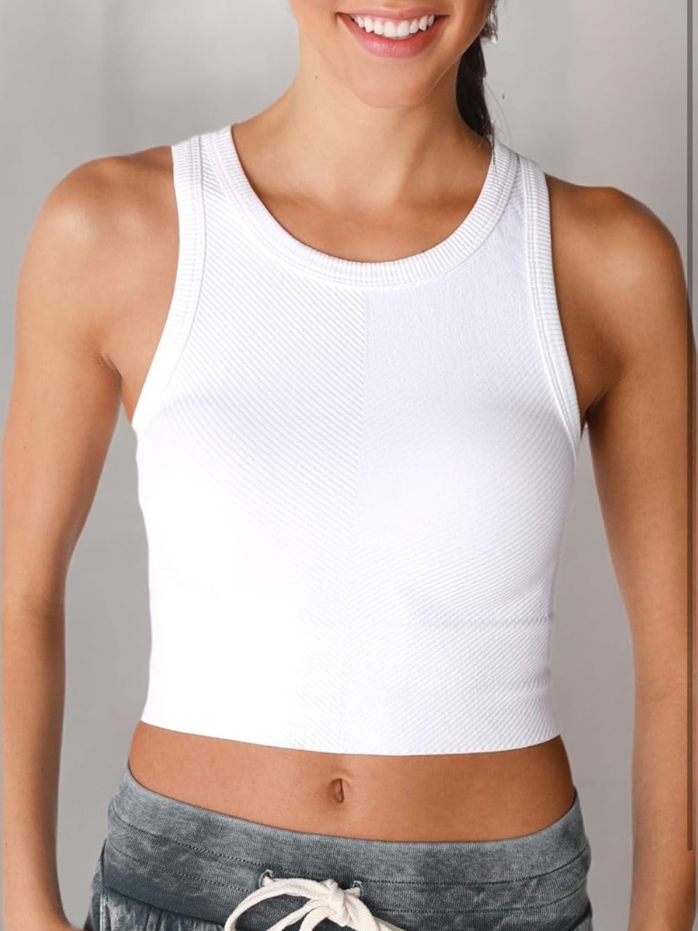 NIKIBIKI Women Seamless Chevron High Neck Crop Top, Made in U.S.A, WHITE
